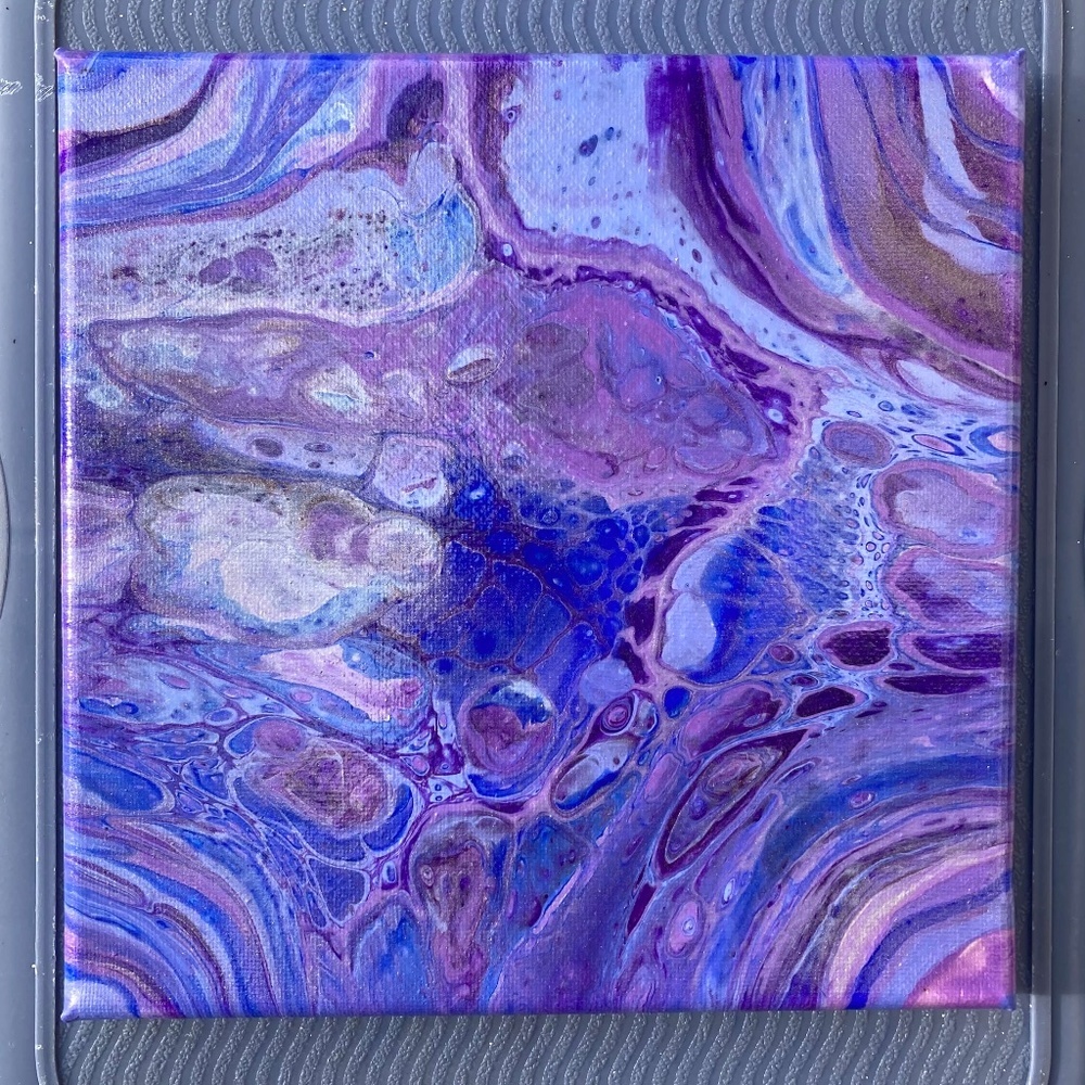 Clinquant 8"x8" Painting by Color Fluent Art (Blue/Purple/Silver) - Picture 1 of 3